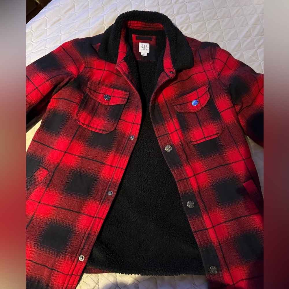 GAP boys plaid shearling jacket size XL